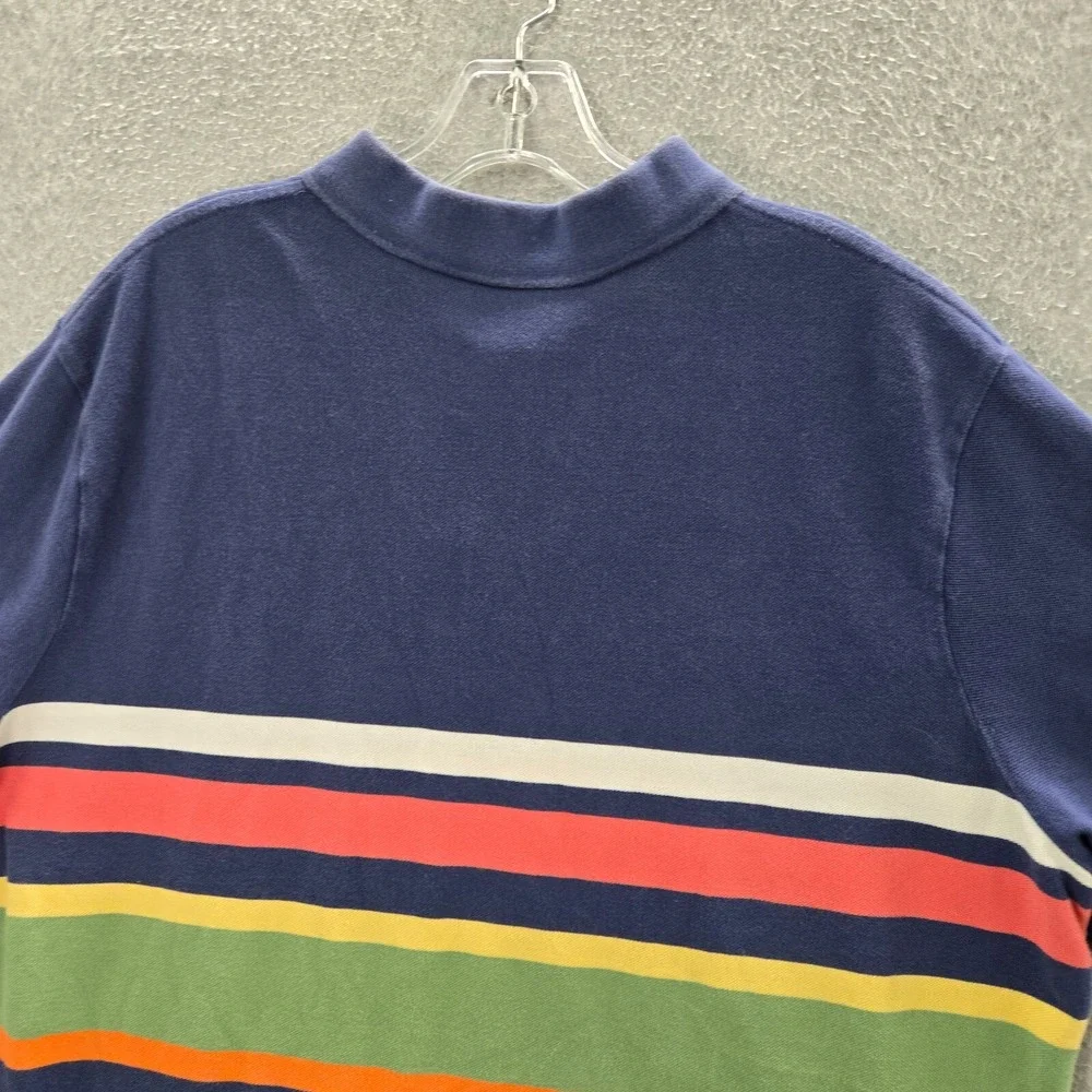 Ralph Lauren Men Polo Shirt Large Blue Striped‎ Collar Short Sleeve Cotton